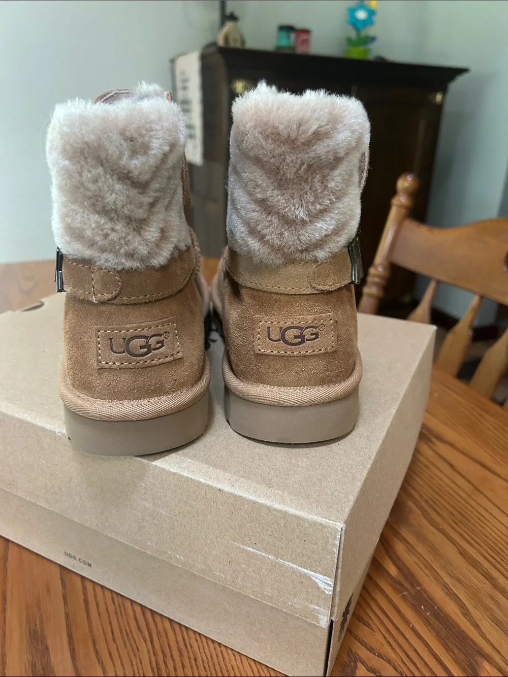 UGG Tan Suede Shearling Cuff Short Boots